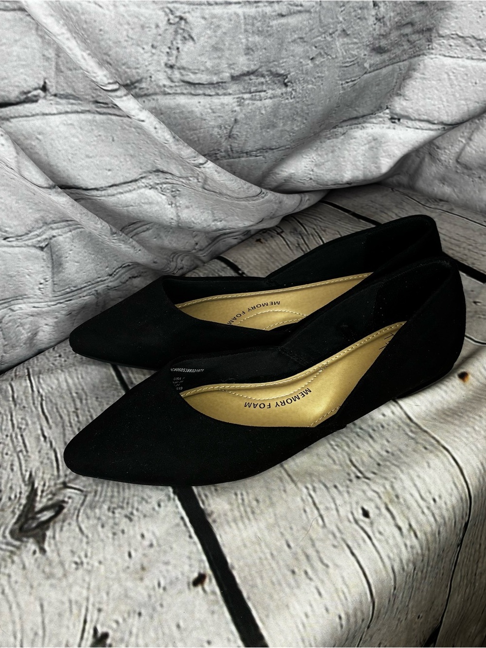 5/$20 Minimalist Corporate Goth Black Faux Suede D’Orsay Pointed Ballet Flats 7